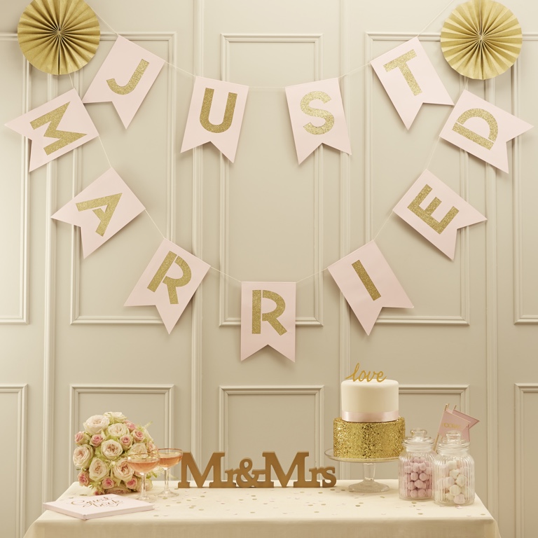 Just Married Bunting - Gold & Pink